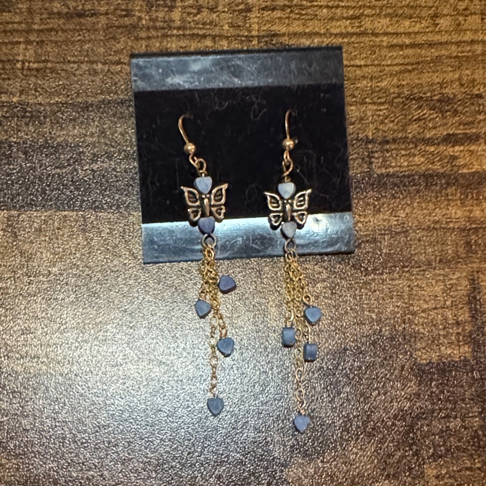 Chic Butterfly Drop Earrings in Gold and Blue